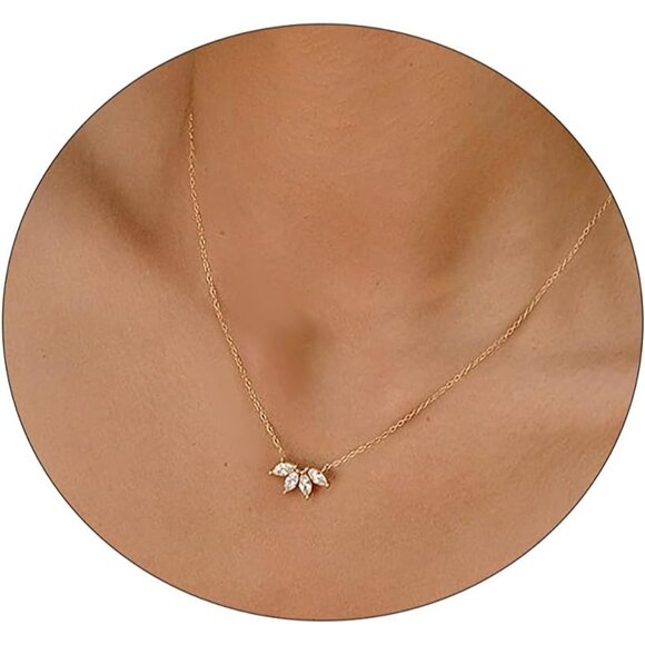 🆕Women  Gold 14k Gold Plated CZ Love Heart Star Leaf Pendant Necklace - Picture 1 of 7